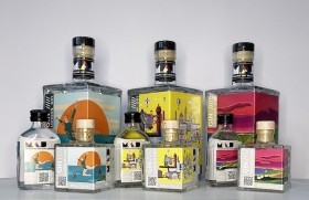 Modern Art Distillery's London Dry Gin (40% ABV) with three artworks on the bottle labels on the series theme of 'Sea, City & Land' image